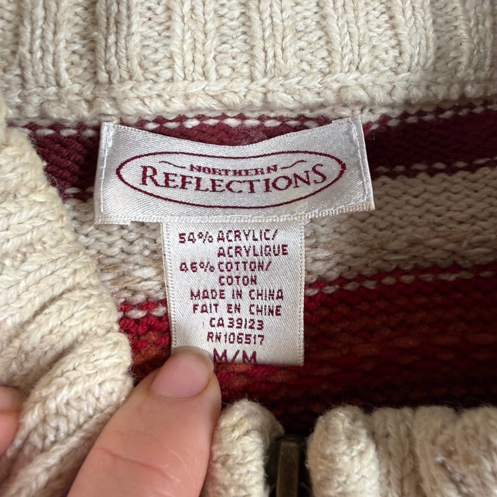 Northern Reflections Sweater Womens Medium Cream Striped Fair Isle Knit Fall - Picture 4 of 9